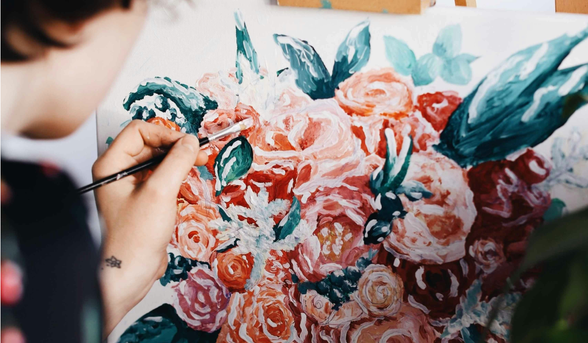 Painting pink orange flowers 